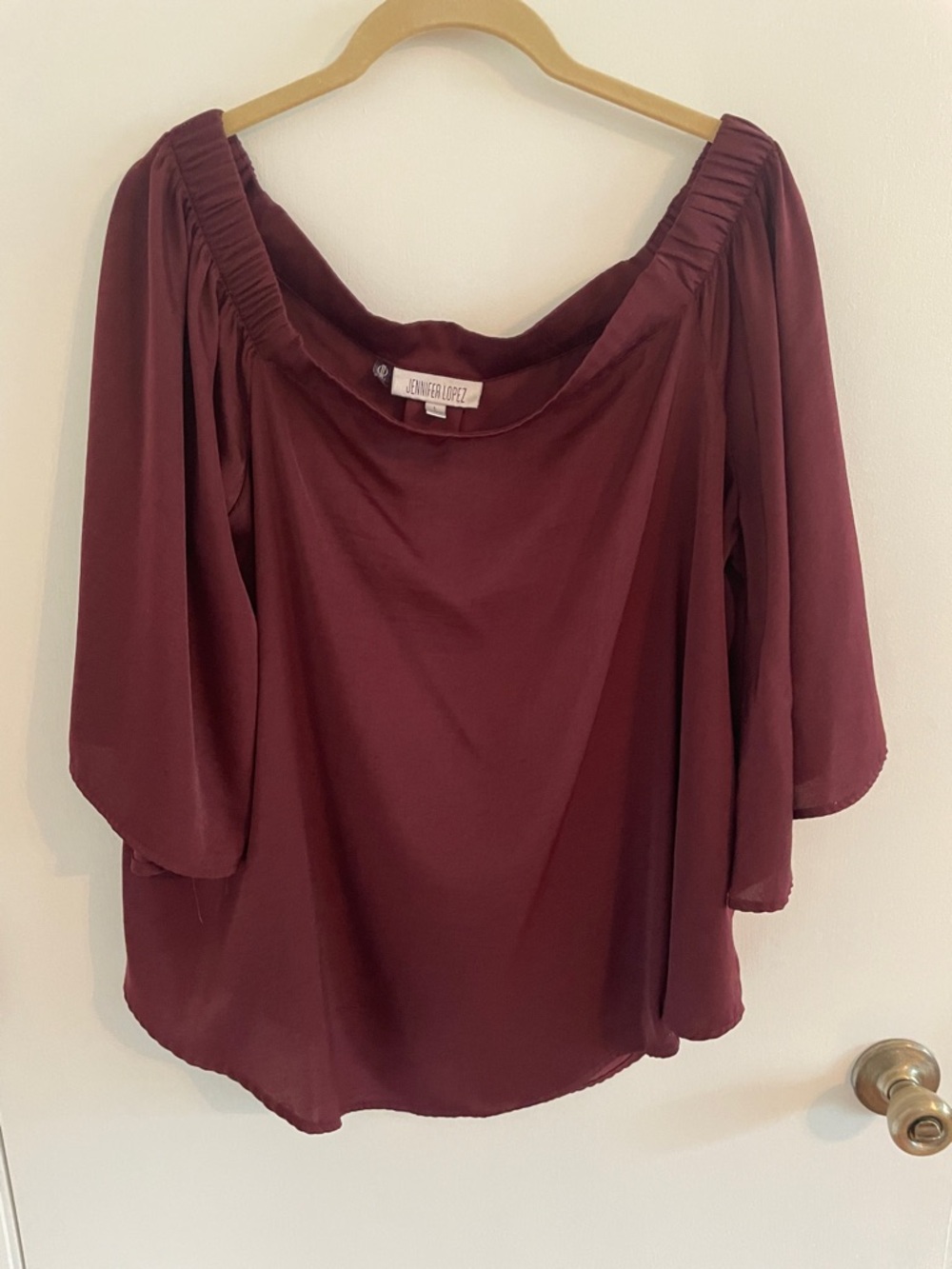 Jennifer Lopez Off-Shoulder Blouse in Wine/Purple